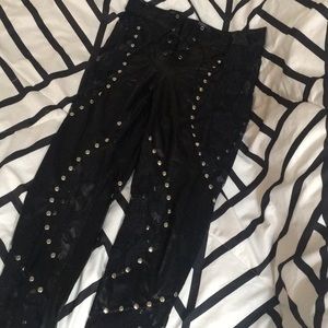 Leather & lace leggings
